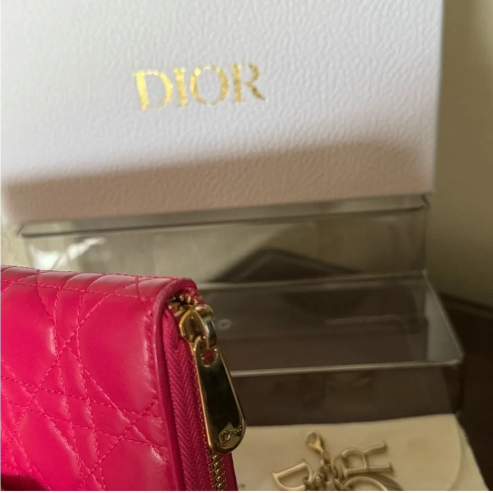 Christian Dior Fuchsia Long Zip Wallet With Charms